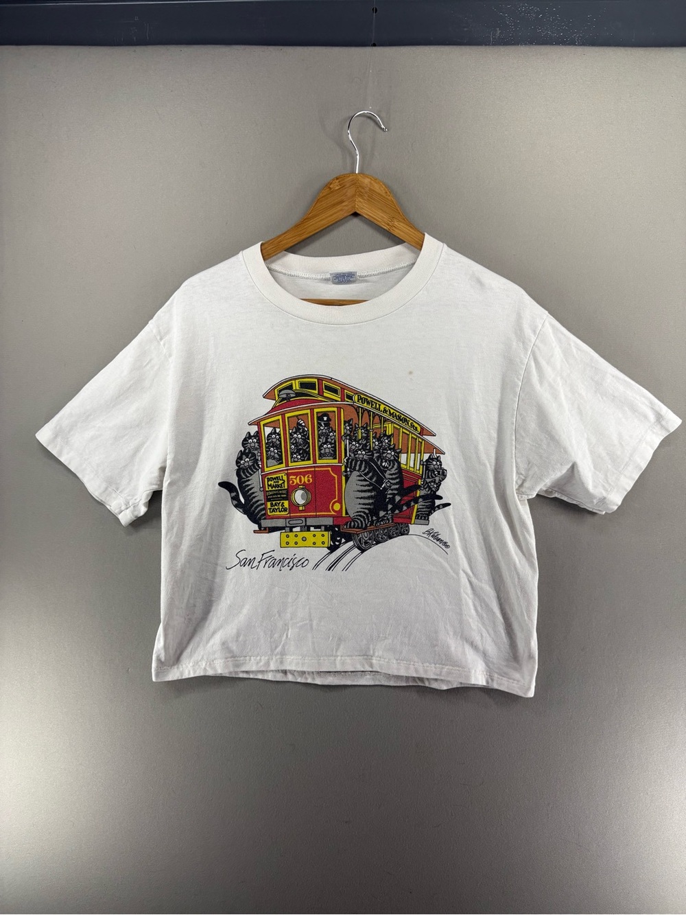 VTG B Kliban San Francisco Cable Car Trolley Crazy Shirt T-Shirt M Cropped